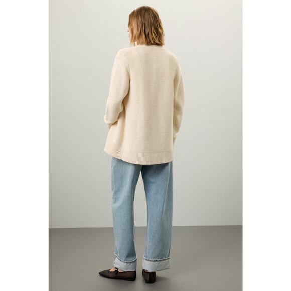 TOCCIN x RTR Off-White 100% Cotton Knit Front Button Beach Cardigan Size Large - Picture 3 of 15